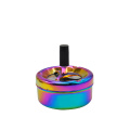 Rainbow Color Stainless Steel Ashtray Press Rotary Portable Ash Tray Metal Ashtray With Lids